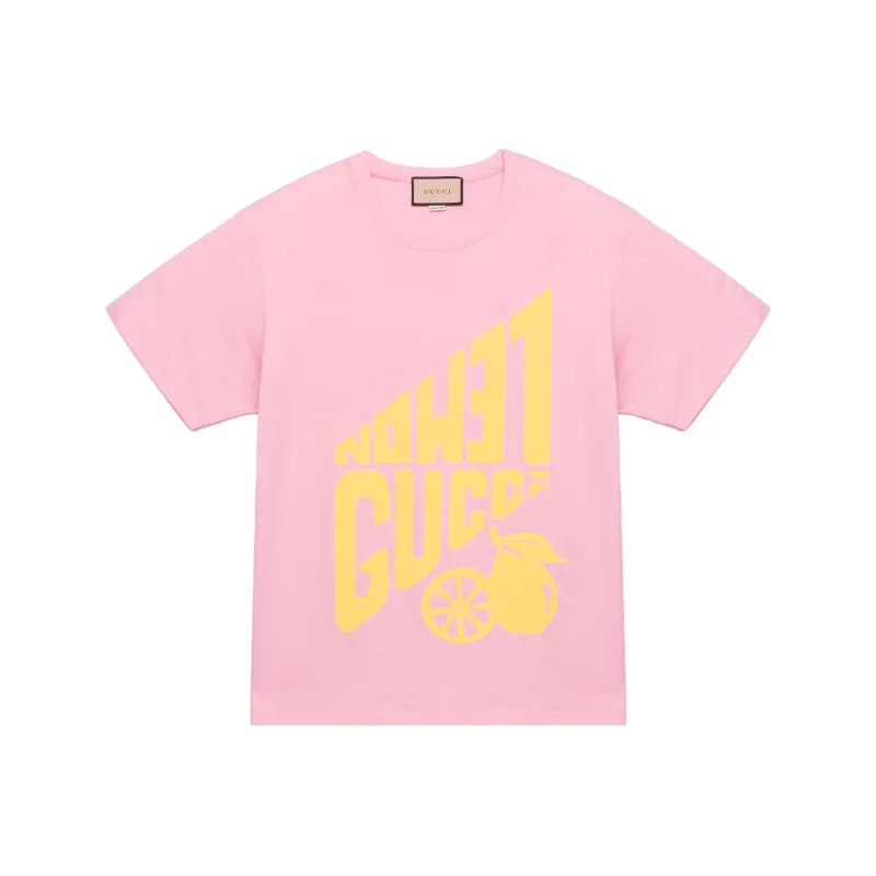 GUCCI Women's Lemon GUCCI Print T Shirt Pink/Yellow-0
