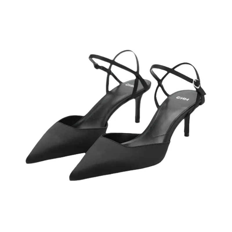 MANGO Slim Heel High Heels 7cm Women's Black-2