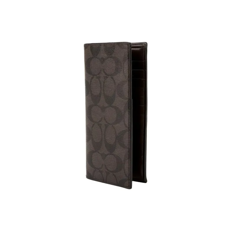 COACH Monogram Canvas With Leather Wallet, Wallet Men's Dark Coffee-2