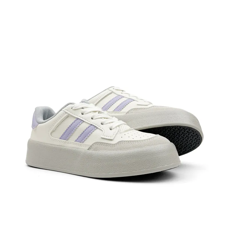Mengsai Anti-Slip Wear-Resistant Low-Top Skateboard Shoes Women's Gray Purple-3