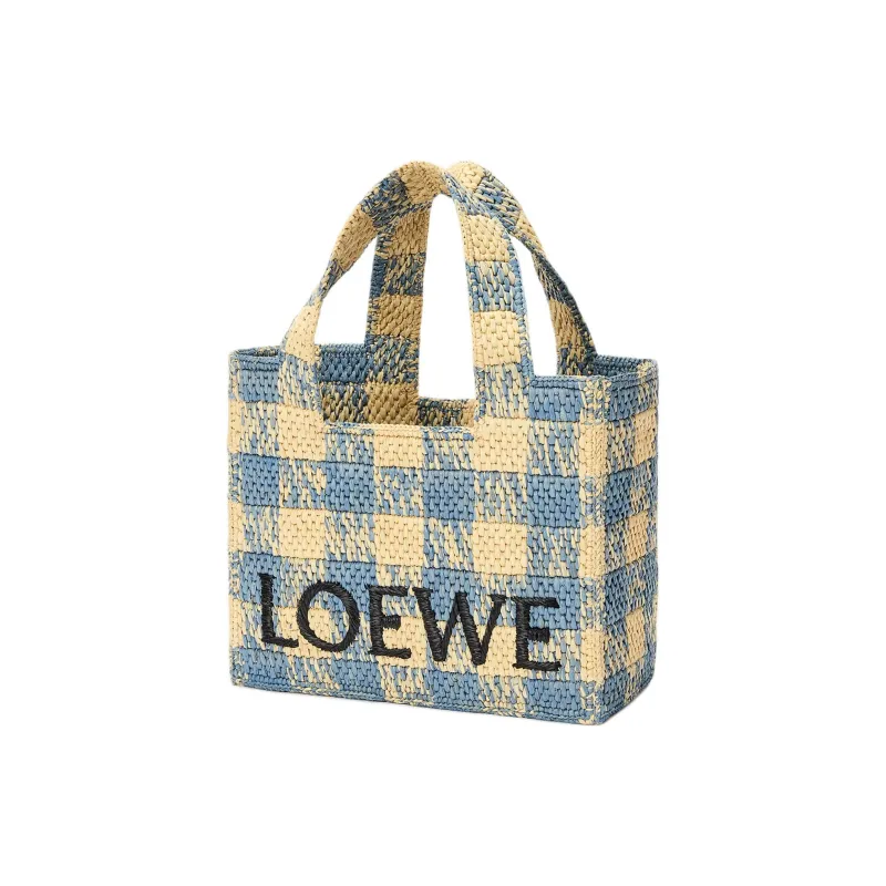 LOEWE Font Tote Raffia Tote Bag, Shopping Bag, Shoulder Bag, Crossbody Bag, Handbag Trumpets Women's Blue & Yellow-2