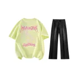 Lime Green+Black Gray Jeans
