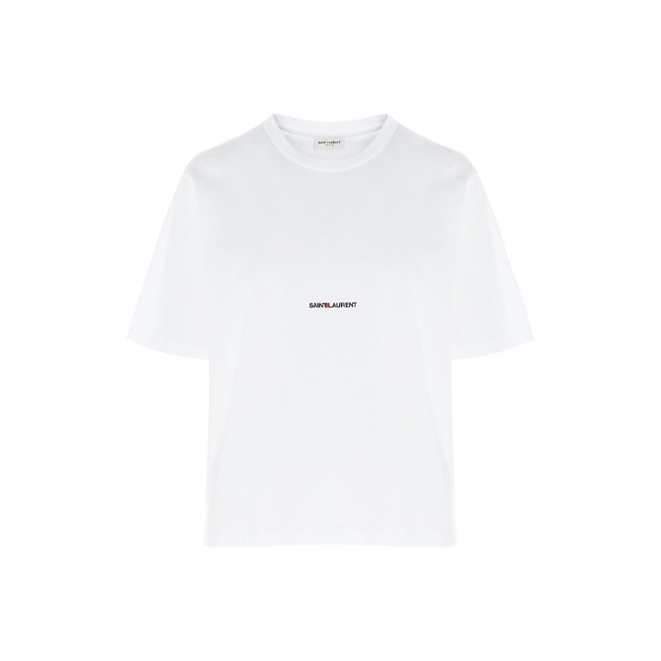 【SAINT LAURENT】logo T-Shirt/WH Logo cotton T-shirt in white - Saint Laurent | Mytheresa