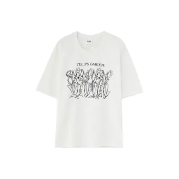 DEER AND FLYER Loose Fit Elbow-Length Sleeved T-Shirt Women's Cloud White
