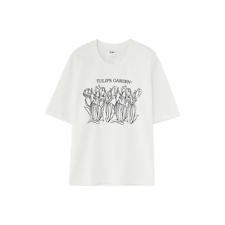 DEER AND FLYER Loose Fit Elbow-Length Sleeved T-Shirt Women's Cloud White-0