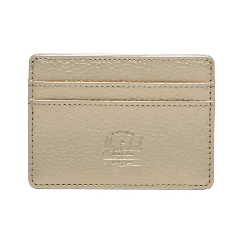 Herschel Litchi Grain Vegan Leather Money Clip Card Holder Unisex Gold-0