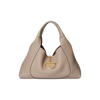 GUCCI Grain Leather Shoulder Bag Extra Large Women's Taupe