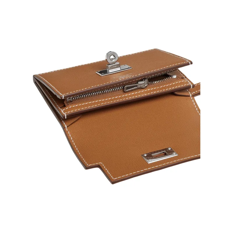 HERMES Kelly Pocket Madame Calfskin Wallet Women's 37 Gold Brown-2
