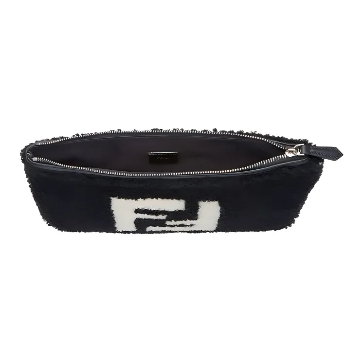 FENDI Sheepskin Clutch Men's Black White-2