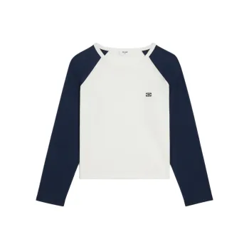 CELINE Triomphe Raglan Sleeve T Shirt Women's White Blue