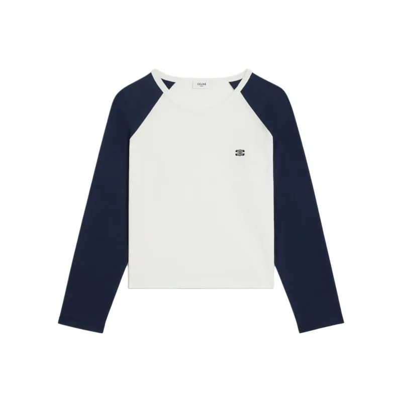 CELINE Triomphe Raglan Sleeve T Shirt Women's White Blue-0
