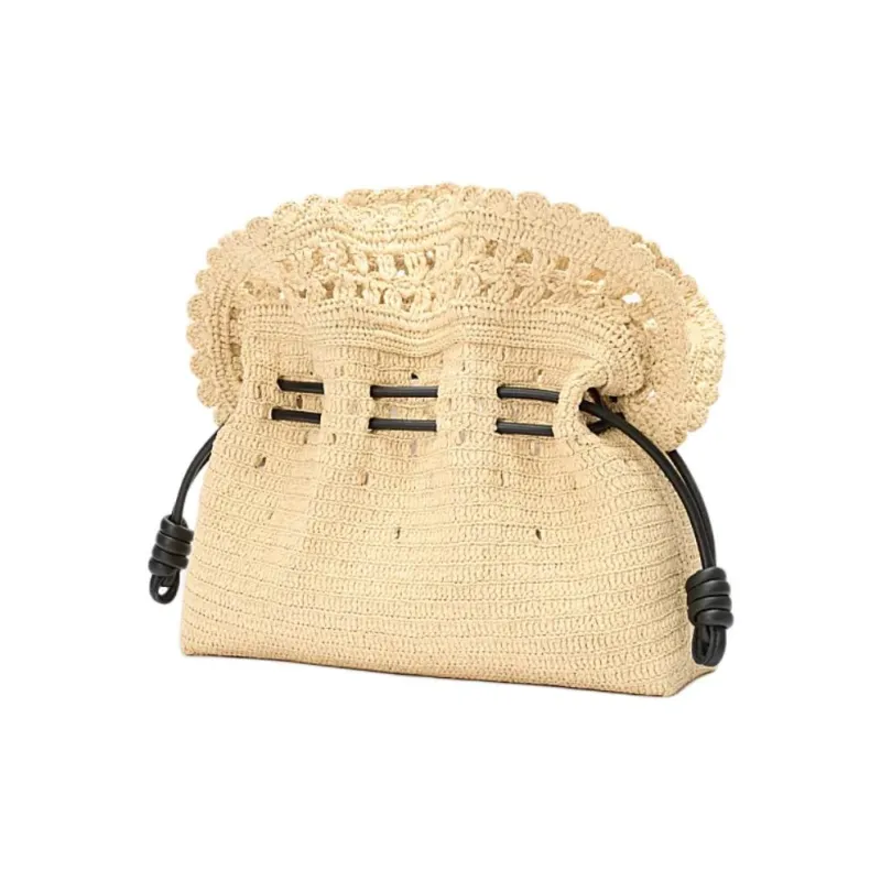 LOEWE Raffia Shoulder Bag Clutch Medium Size Women's Natural-3