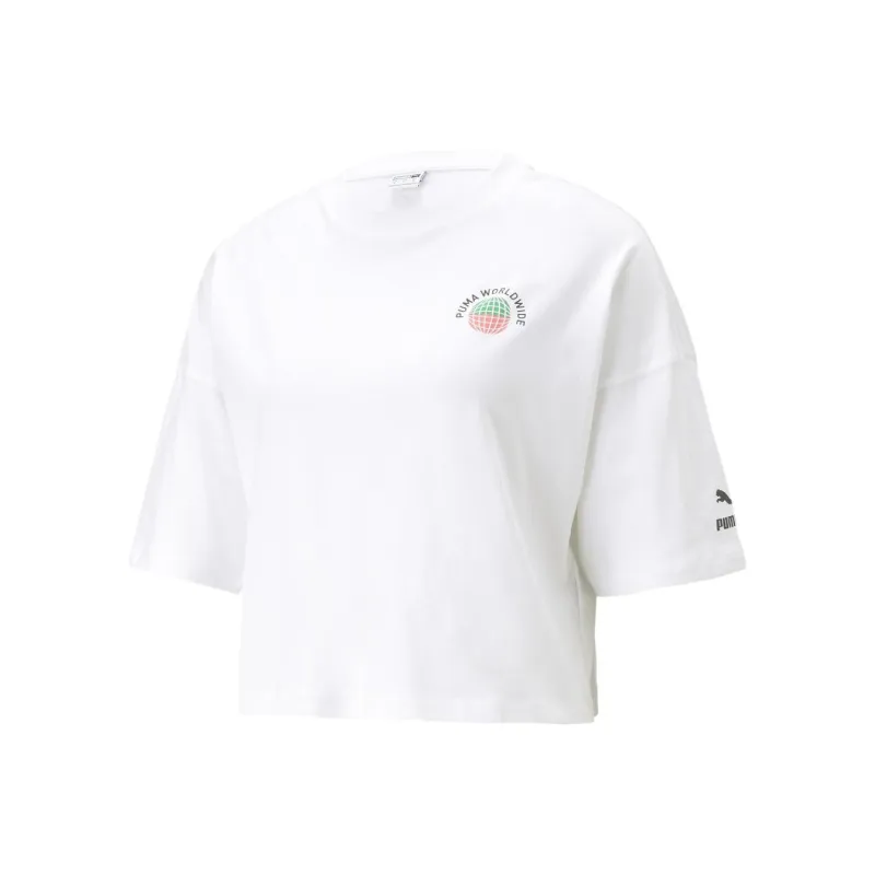 PUMA SQUAD Worldwide Graphic Tee T Shirt Women's White-0