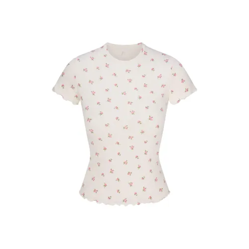 SKIMS Valentine's Day Collection SS25 T Shirt Women's Marble Pink Rosebud Print/Marble Pink Rose Lily Print