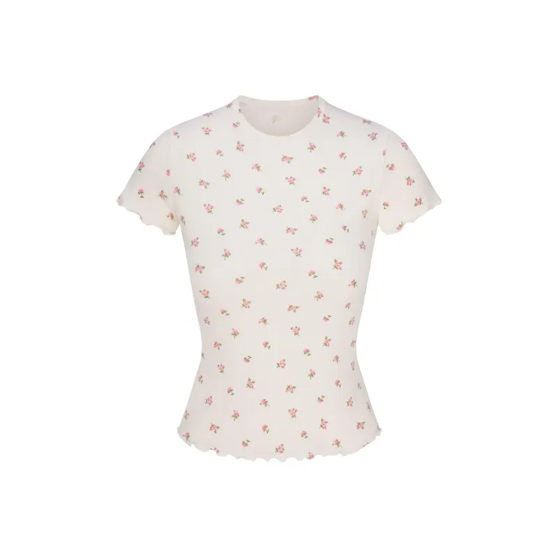 SKIMS Valentine's Day Collection SS25 T-Shirt Women's Marble Pink Rosebud Print/Marble Pink Rose Lily Print-0