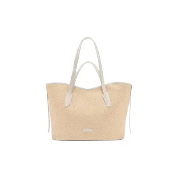COCCINELLE Never Without Flat Yarn Woven Fabric Tote Bag, Shopping Bag, Handbag, Shoulder Bag Large Size Women's Beige