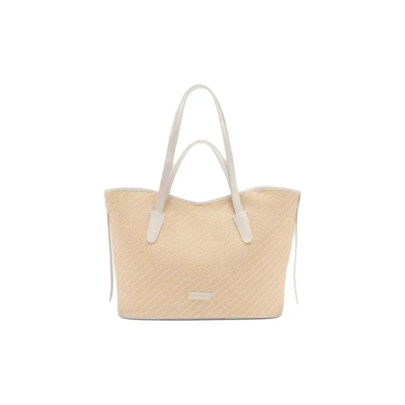 COCCINELLE Never Without Flat Yarn Woven Fabric Tote Bag, Shopping Bag, Handbag, Shoulder Bag Tubas Women's Beige-0