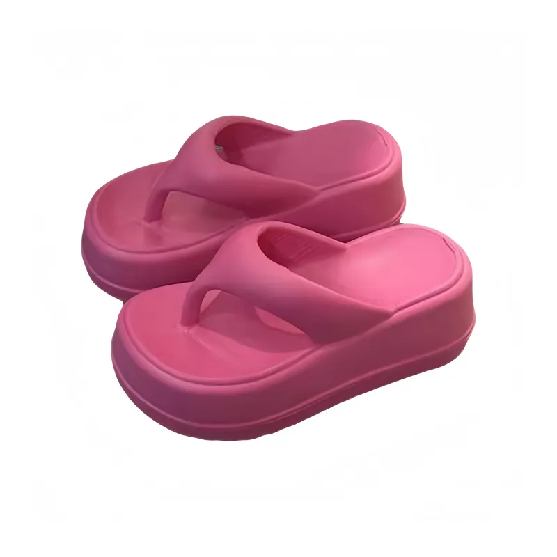 Meter 7 Cm Platform Height Increasing Eva Ankle Strapped Flip Flops For Women's Summer Black Slippers-4