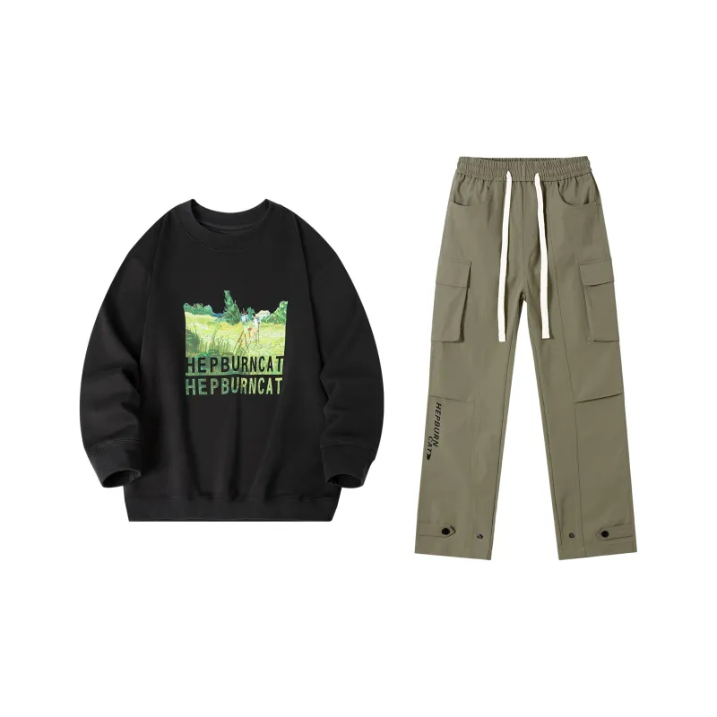 Hepburn Cat Sweatshirt Sets Unisex-18