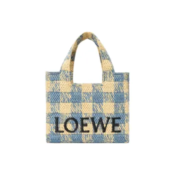 LOEWE Font Tote Raffia Tote Bag, Shopping Bag, Shoulder Bag, Crossbody Bag, Handbag Trumpets Women's Blue & Yellow