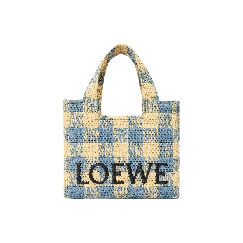 LOEWE Font Tote Raffia Tote Bag, Shopping Bag, Shoulder Bag, Crossbody Bag, Handbag Trumpets Women's Blue & Yellow-0