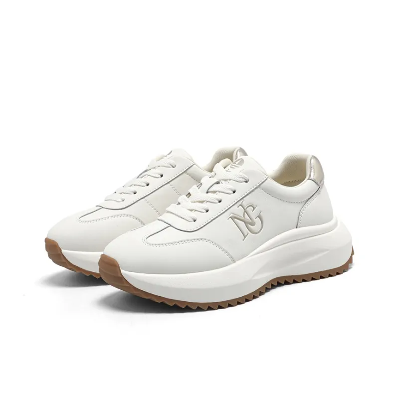 NAVIGARE Small Sailboat Lightweight Height Increasing Low Top Casual Shoes Women's White Gold-4
