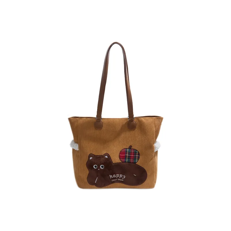 Yalu Corduroy Tote Bag, Shoulder Bag Women's White/Brown/Coffee-2