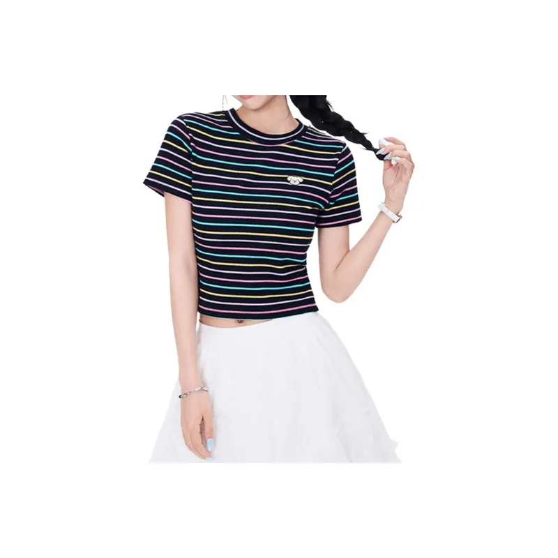 NHZN Regular T Shirt Women's Black Stripes-0