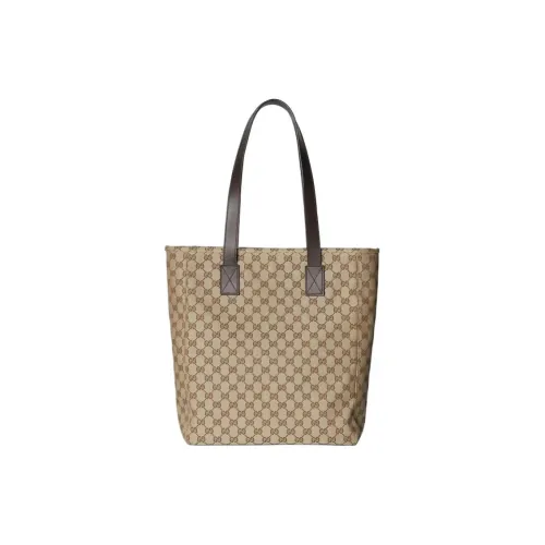GUCCI GG Canvas Tote Bag, Shoulder Bag Medium Size Men's Beige & Dark Brown