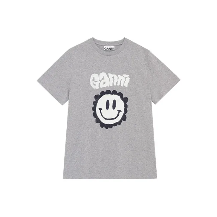 GANNI Smiley Logo Tee 'Paloma Melange'-0