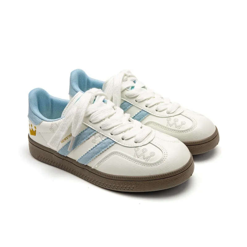 Far Waves Anti Slip Wear Resistant Low Top Skateboard Shoes Women's White Blue-1