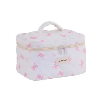 LETOO Quilted Cotton Makeup Bag Women's White Bowknot/White Little Cherry