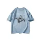 Haze Blue-Short-Sleeved-Chain Flying Bird White