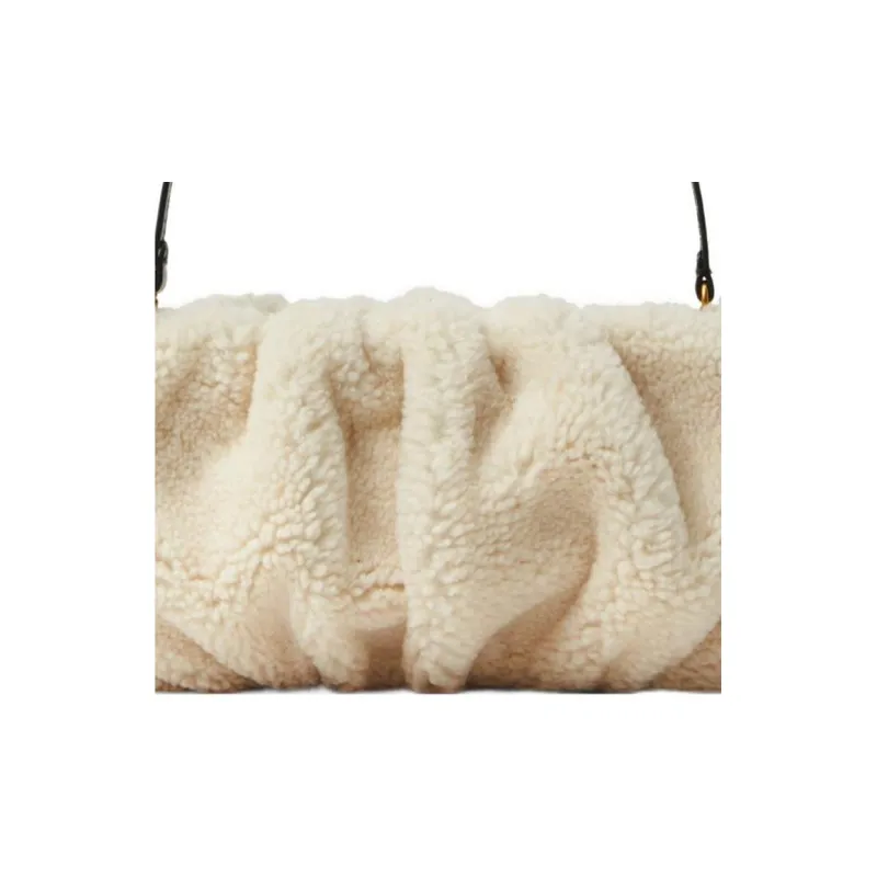 Staud Shearling And Bonded Leather Trim Handheld Shoulder Bag Women's White-3
