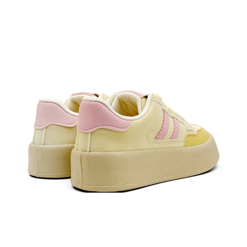 Mengsai Slip-Resistant Cushioning Abrasion-Resistant Low-Top Skateboard Shoes Women's Yellow Pink-10