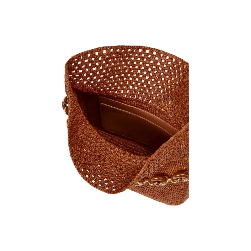 LOEWE Raffia One Shoulder Handbag Medium Size Women's Gold Brown-8