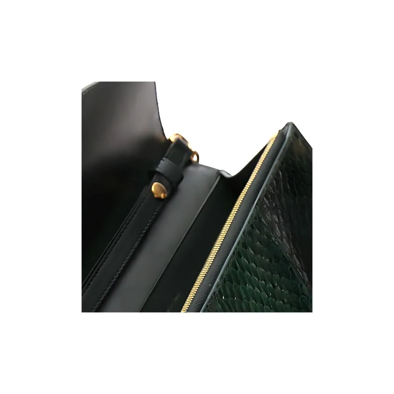 CELINE Genuine Leather Shoulder Bag Women's Green-3