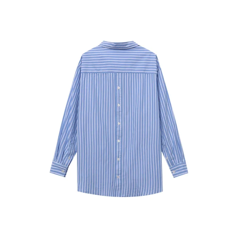 CHARM PICK Shirt Women's Light Blue Stripes-1