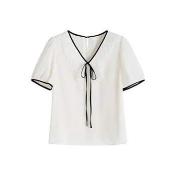 DOKZB Summer Puff Sleeve T Shirt Women's Beige