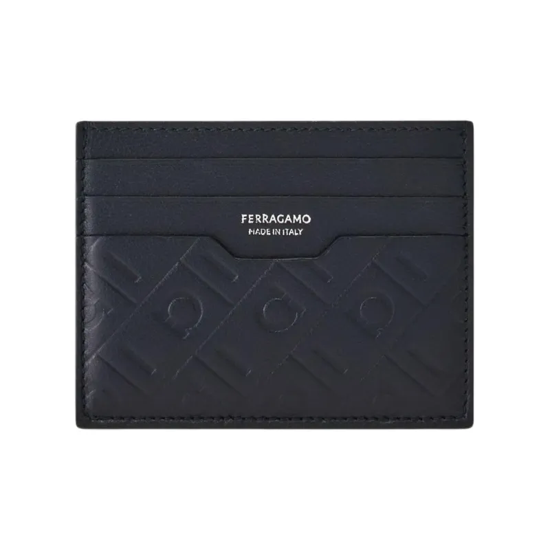 FERRAGAMO Calfskin Card Holder Men's Dark Cyan-0