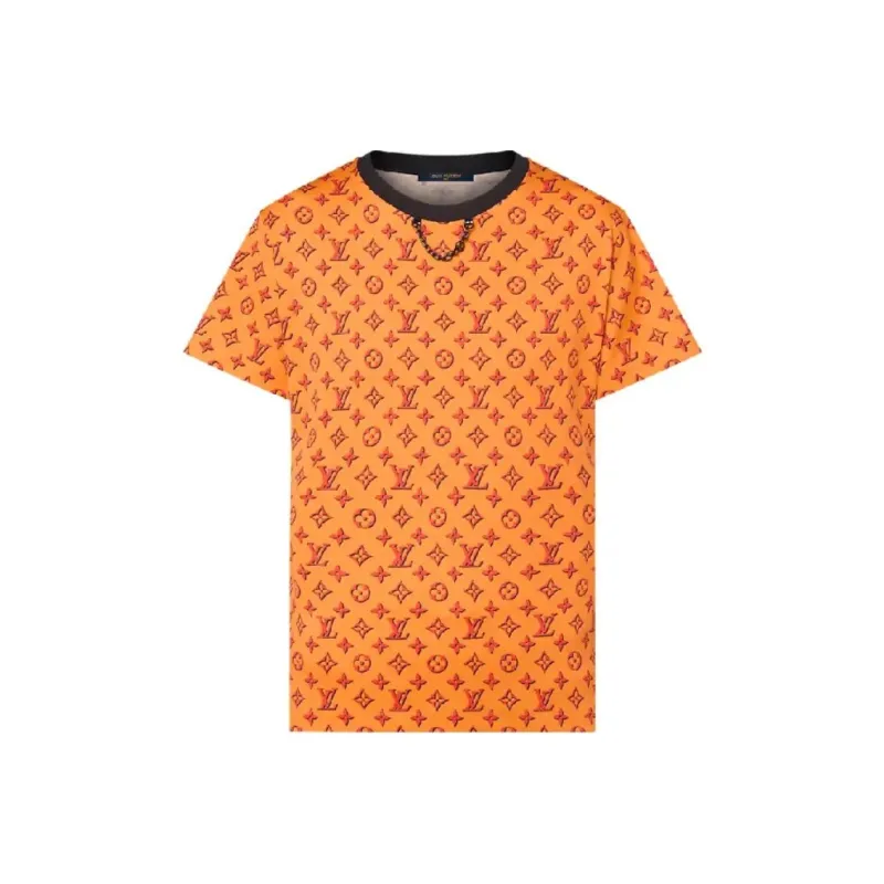 LOUIS VUITTON Logo Embossed Crew Neck Straight Fit Short Sleeved T Shirt T Shirt Women's Orange-0