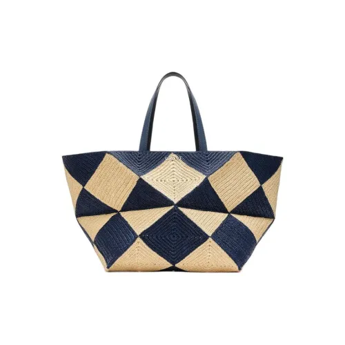 LOEWE Puzzle Fold Raffia Tote Bag, Shopping Bag, Shoulder Bag Extra Large Men's Beige & Blue