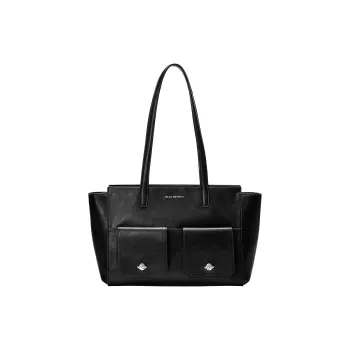 JELLYTOYBOY Cow Leather With Artificial Leather Shoulder Bag Large Size Women's Black/Brown Color