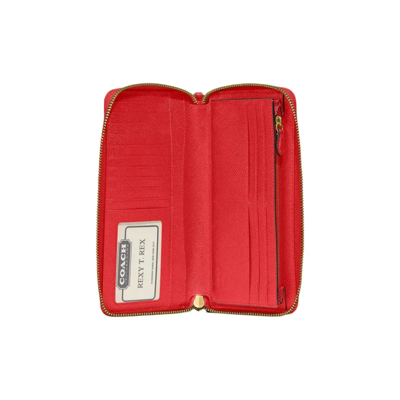 COACH Continental Wallet Cross-Stitch Leather Card Holder Wallet Women's Red-1