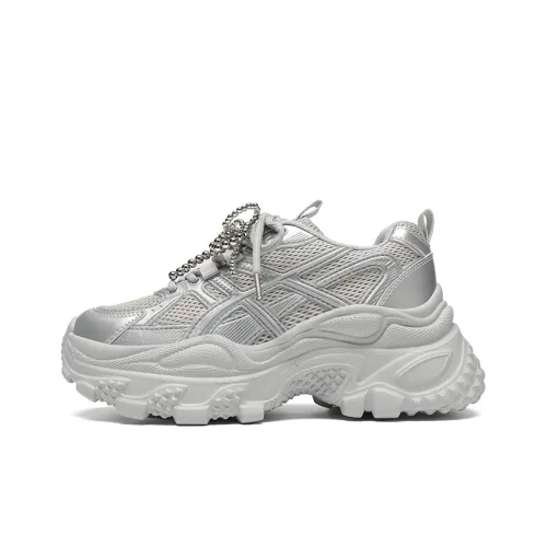 ZHR Whale Shoes Cushioning, Abrasion Resistant, Breathable, Lightweight Coverage Low Top Chunky Sneakers Women's Silver