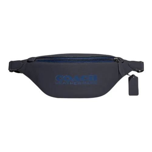 COACH Belt Soft Polished Pebbled Leather Shoulder Bag Crossbody Bag Fanny Pack Large Size Men's Navy Stitch Night Blue