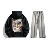 Clothing Sets (Black Sweatshirt+Light Blue Denim Jeans) (Fleece-Lined)