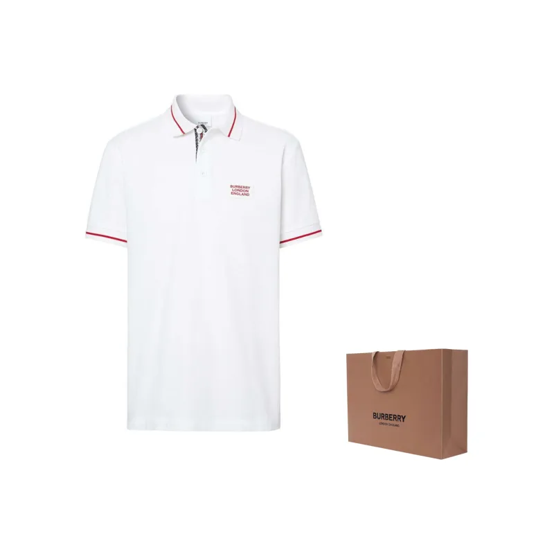 Burberry Men Logo Embroidered Short Sleeve Polo Shirt White-1
