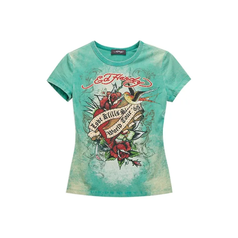 Ed Hardy T Shirt Women's Forest Dark Green-0