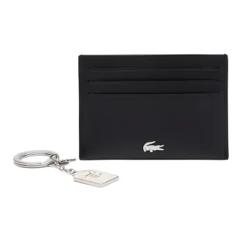 LACOSTE Calfskin Card Clip Card Holder Men's Black
